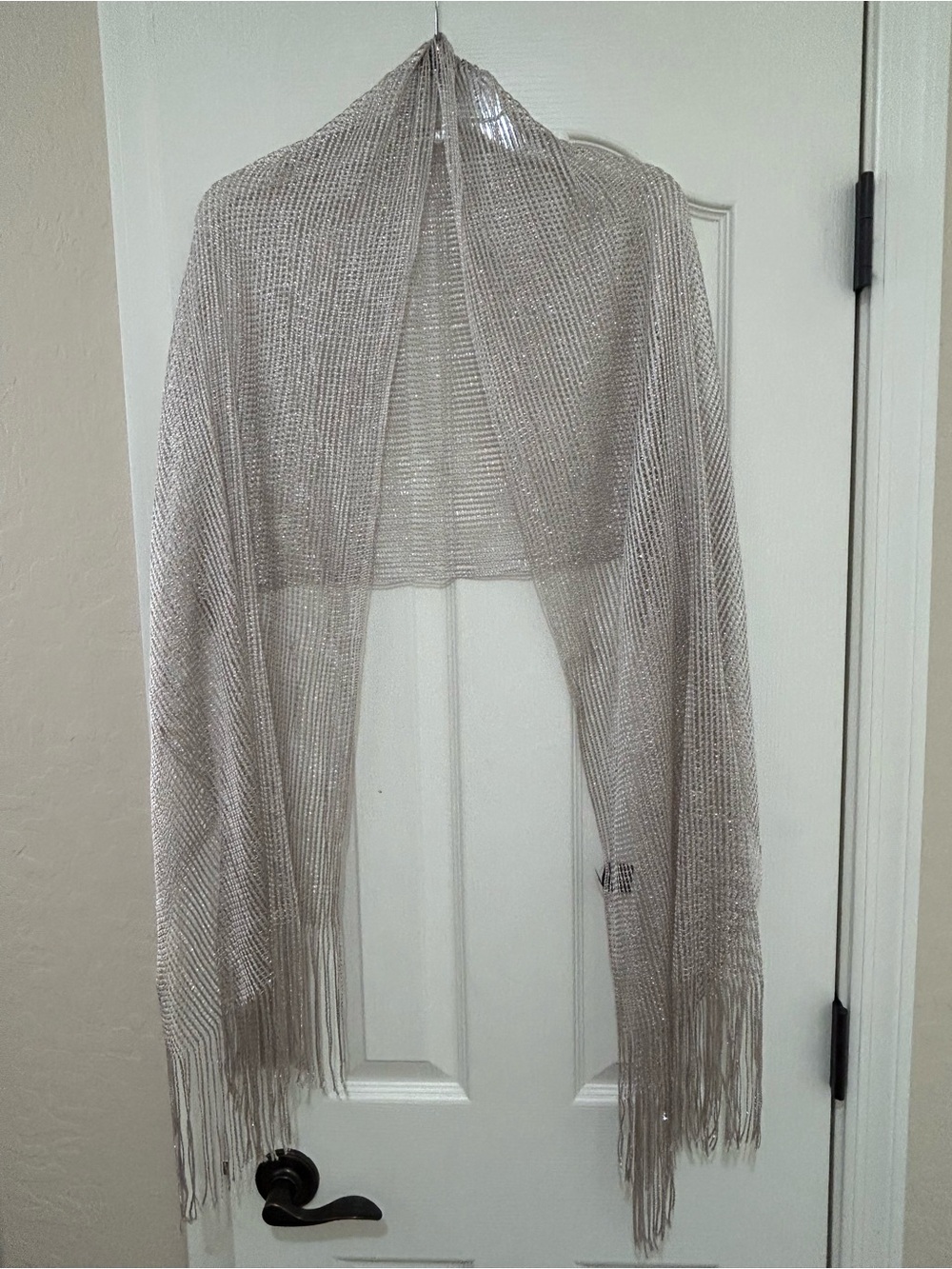 Light Silver Metallic Fringe Women’s Cardigan Sweater Wrap